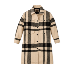Women's Wool Long Cruiser Coat - Natural / Black Plaid