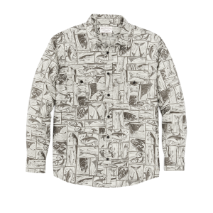 Lightweight Alaskan Guide Shirt - Stone Brown Cutwork Fish Print
