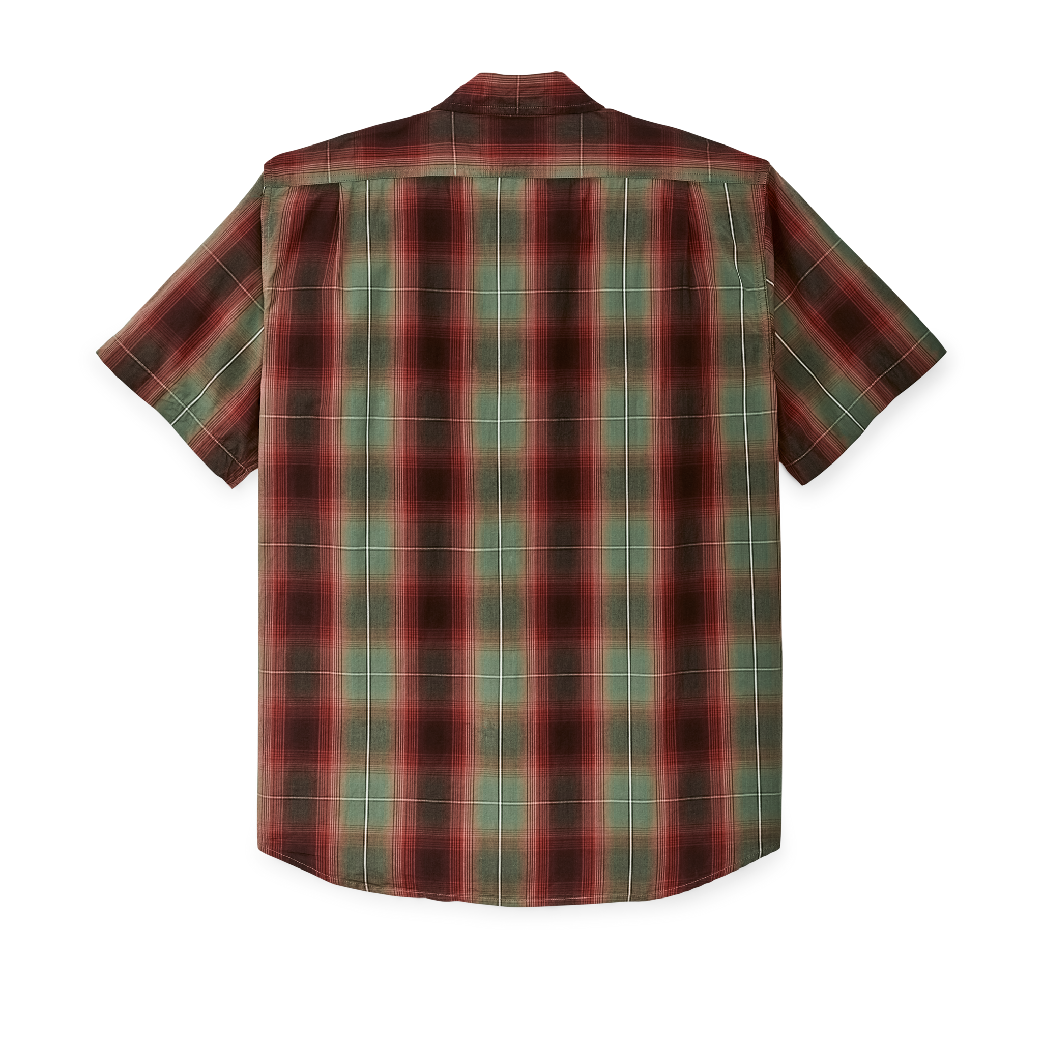 Filson's Washed Short Sleeve Feather Cloth Shirt - Green / Red / Black Ombre - Image 2